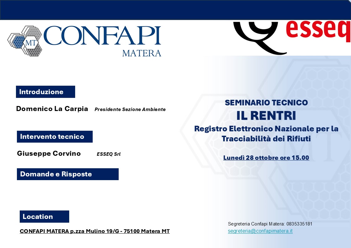 Seminario tecnico sul RENTRI – 28 ottobre ore 15.00