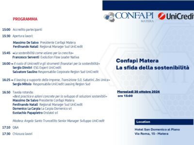 Confapi Matera – UNICREDIT: La sfida della sostenibilità – 30 ottobre 2024