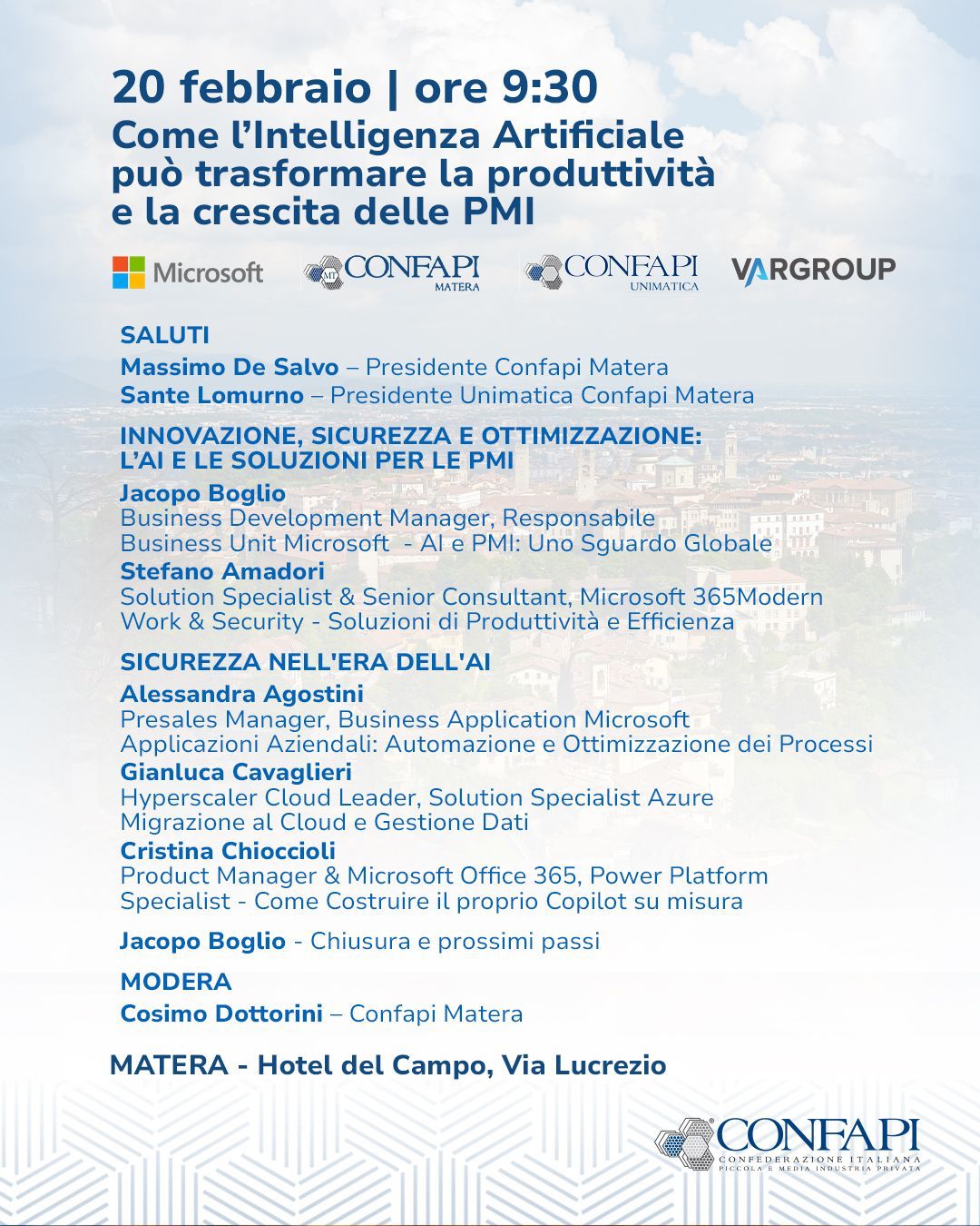 MICROSOFT ITALIA E CONFAPI MATERA: IL 20 FEBBRAIO TAPPA DEL “ROADSHOW SULL’AI PER LE PMI”